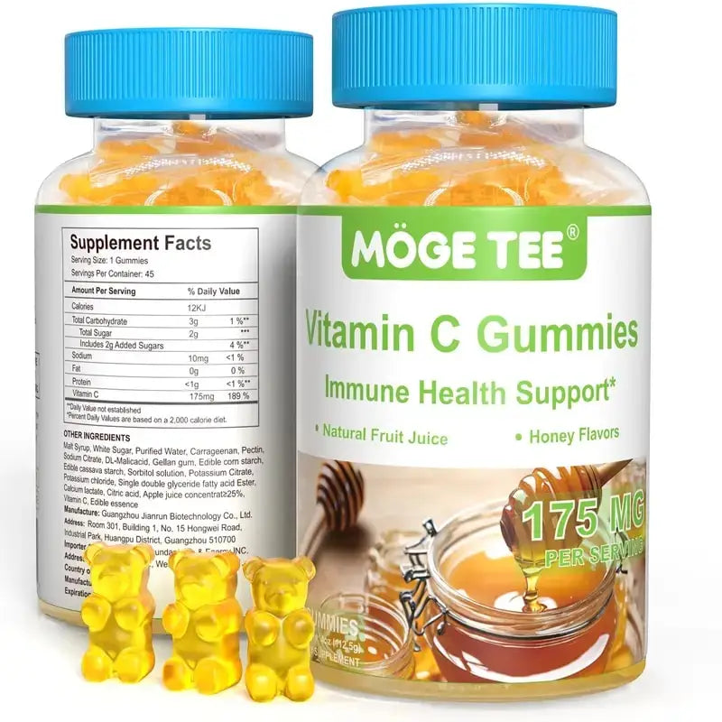 MOGE TEE Vitamin C Gummies Immune Support Natural Fruit Juice Honey Flavor 45 Count.