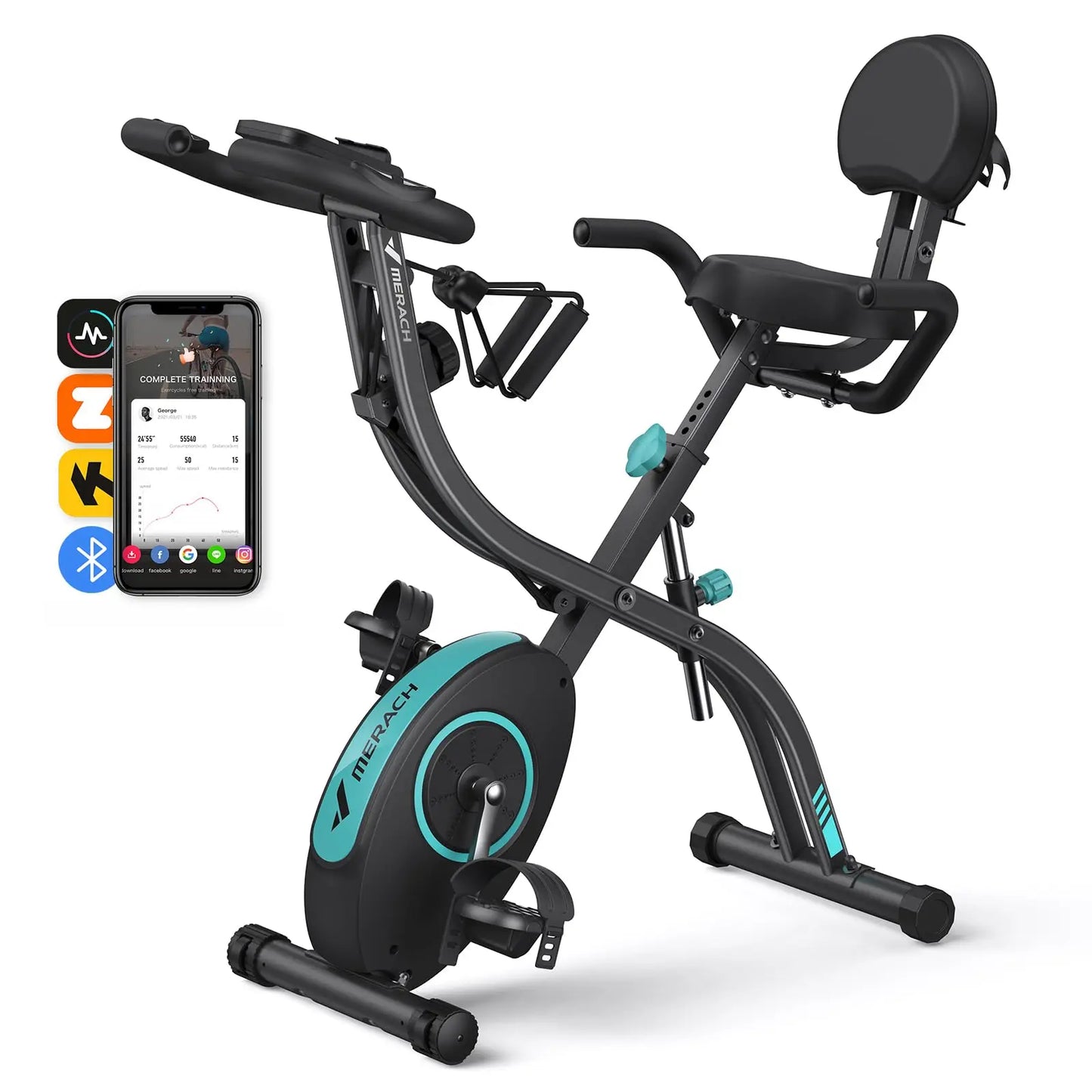 MERACH Folding Exercise Bike 4in1 Magnetic Stationary with16-Level Resistance Exclusive APP 300LB Capacity Comfort Seat X-bike