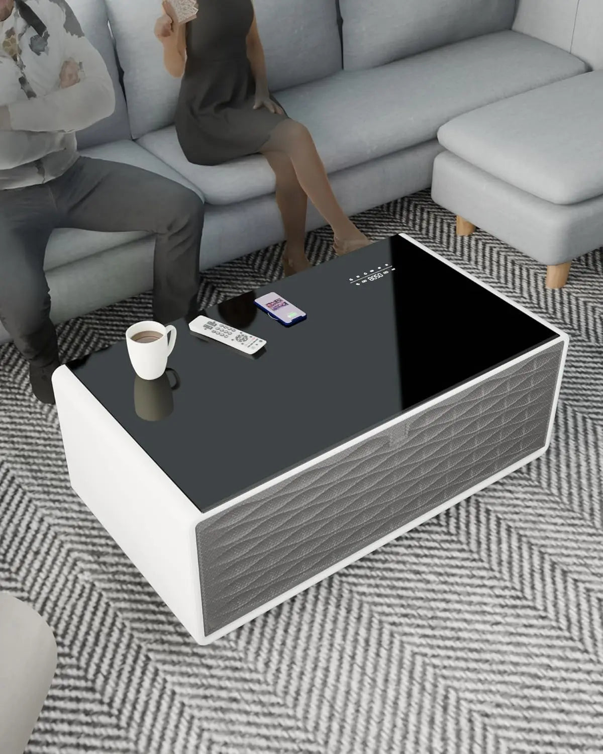 Smart Coffee Table, 23" D x 41.5" W x 18.1" H, Living Room Table with Built in Fridge and Speakers, Smart Table