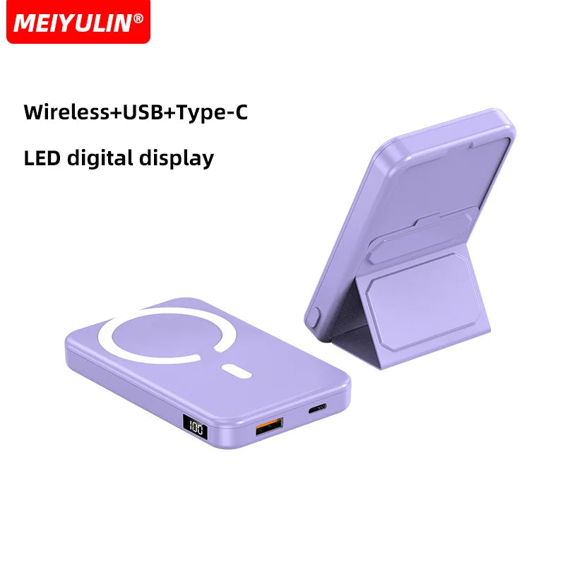 Wireless Magnetic 10000mAh Power Bank With Foldable Stand Portable 5000mAh External Auxiliary Battery For Magsafe iPhone Samsung