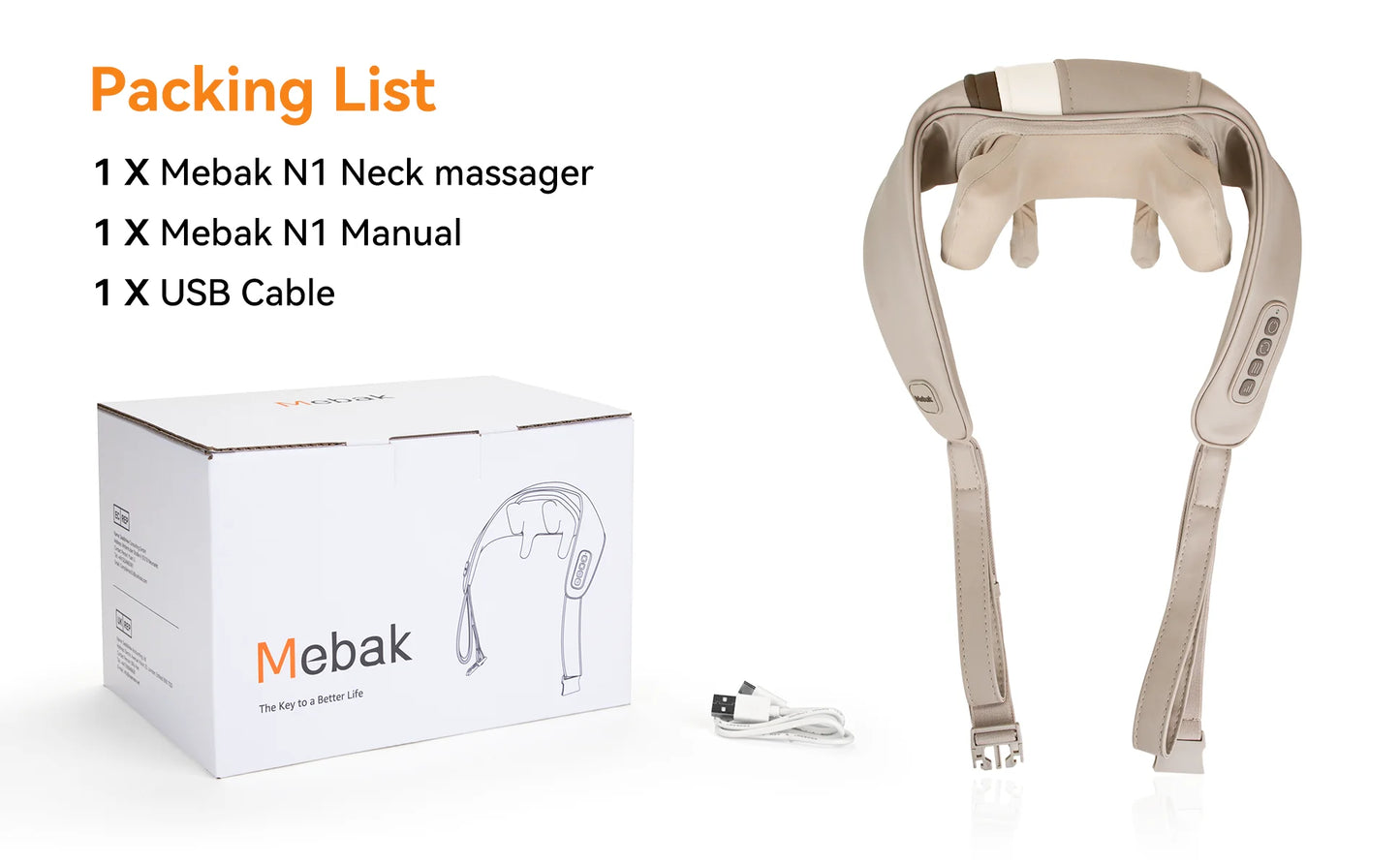 Mebak N1 Massager For Neck and Cervical Shoulder With Heating Massage Pillow for Back Legs Waist Muscle Kneading Massage Shawl