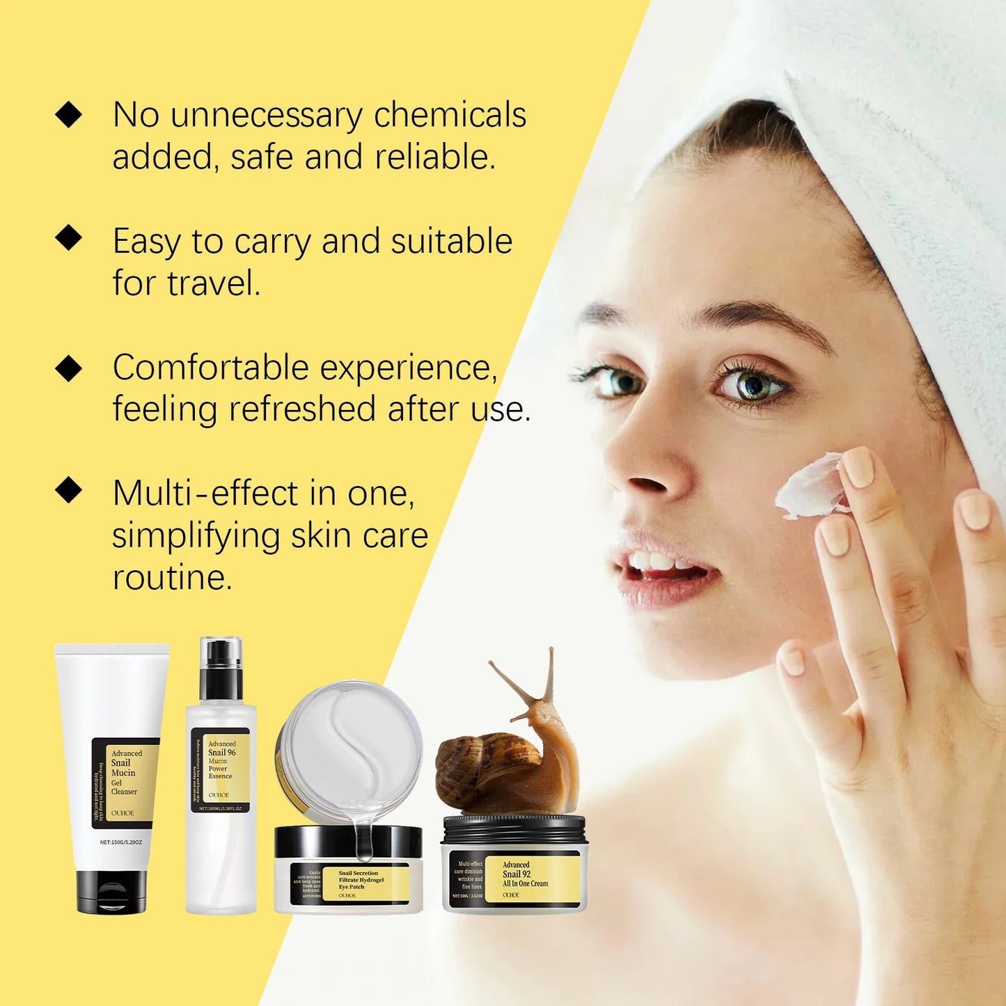 Snail Mucin 96% Korean Skin Care Fade Fine Lines Repair Tighten Firming Moisturizing Smooth Glow Brightening Facial Essence Set