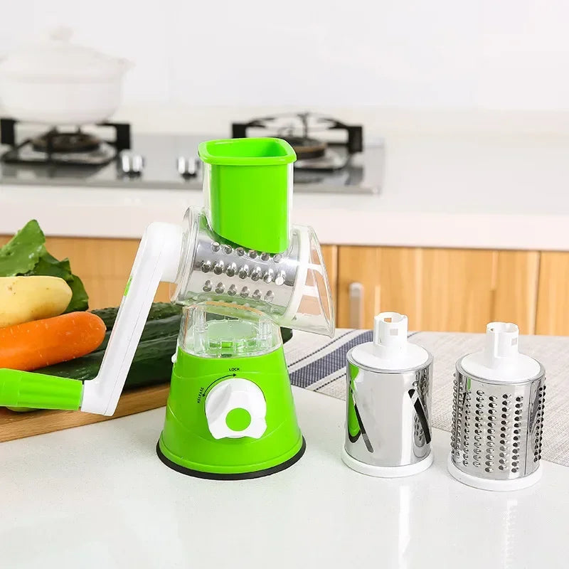 Manual Rotary Vegetable Slicer Cutter Kitchen Vegetable Cheese Grater Chopper with 3 Sharp Stainless Steel Drums