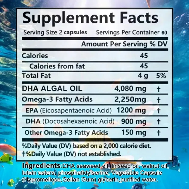 Dha Algae Oil - Fast absorbing, contains DHA and EPA, Omega-3 fatty acids, beneficial to baby's brain and vision development