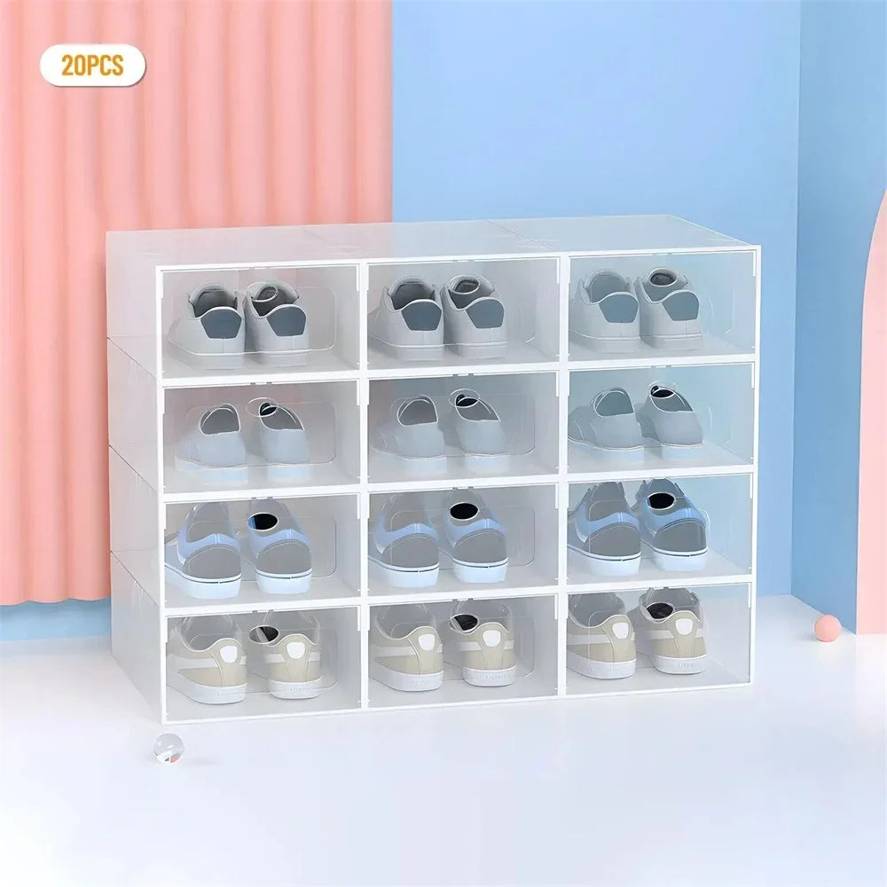 20Pc Stackable Shoe Box Clear Plastic Display Shoe Case Sneaker Organizer Durable Shoes Container Dustproof