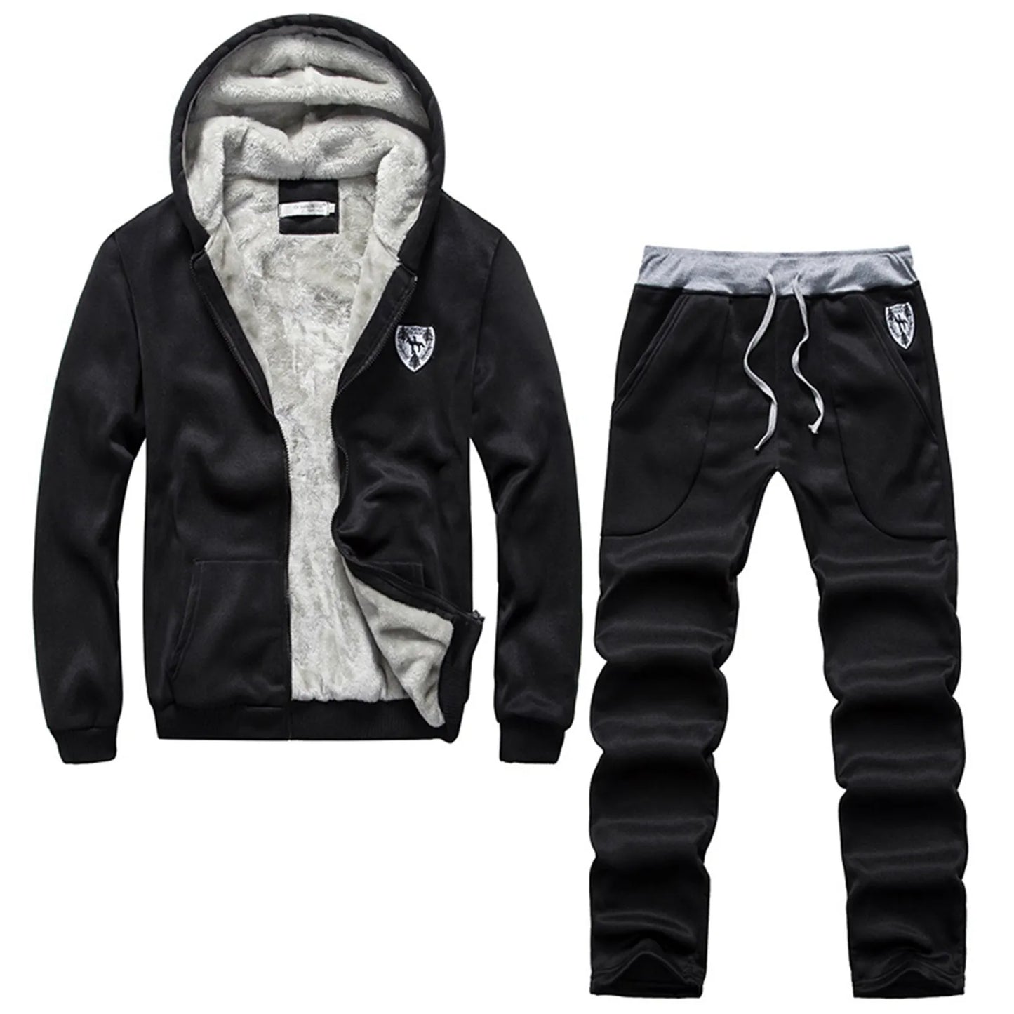 Men's Thicken Warm Tracksuit 2 Piece Set Autumn Winter Fashion Casual Long Sleeve Plush Hoodies Sweatpant Gym Sweatsuit Street