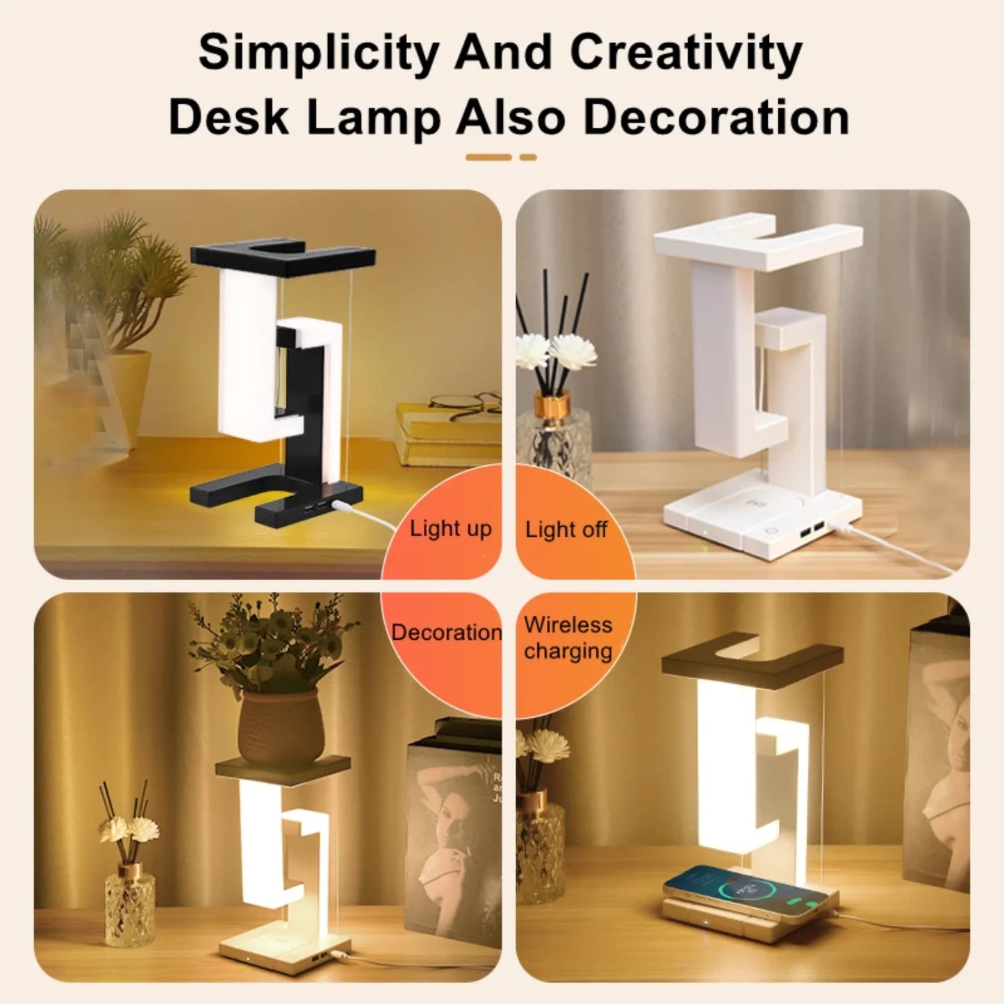 Novelty floating lamp with 10 W detachable wireless charger decorative light bedroom/office