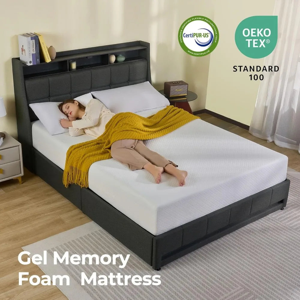 Gel Memory Foam Mattress in a Box, Fiberglass Free, Breathable Mattress for Cooler Sleep