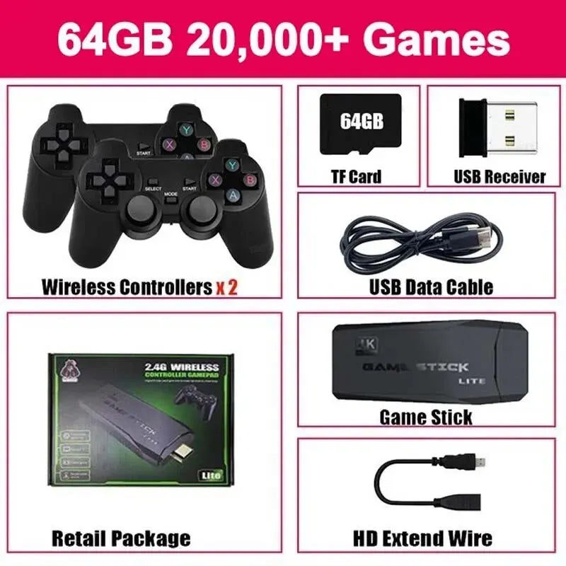 Video Game Console Built-in 20000 Games Wireless Controller TV Game Stick 4K HD 25 Languages
