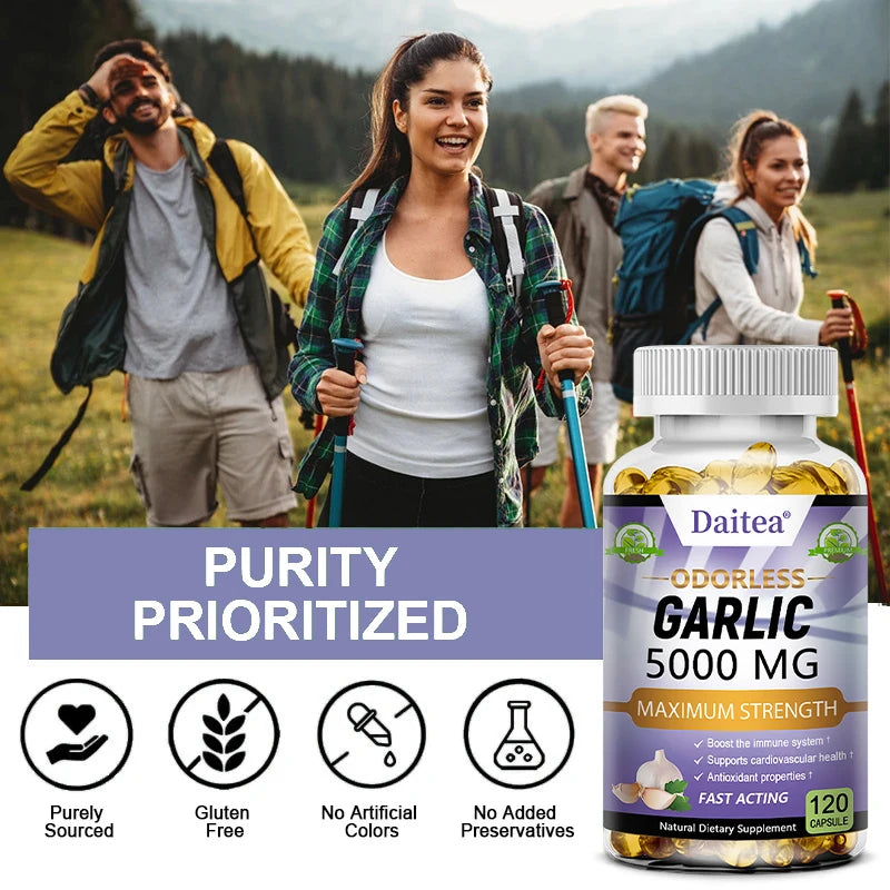 Daitea Garlic Extract Capsules 5000mg, Promotes Immunity, Heart and Skin Health, Supports Cardiovascular Health, Antioxidant