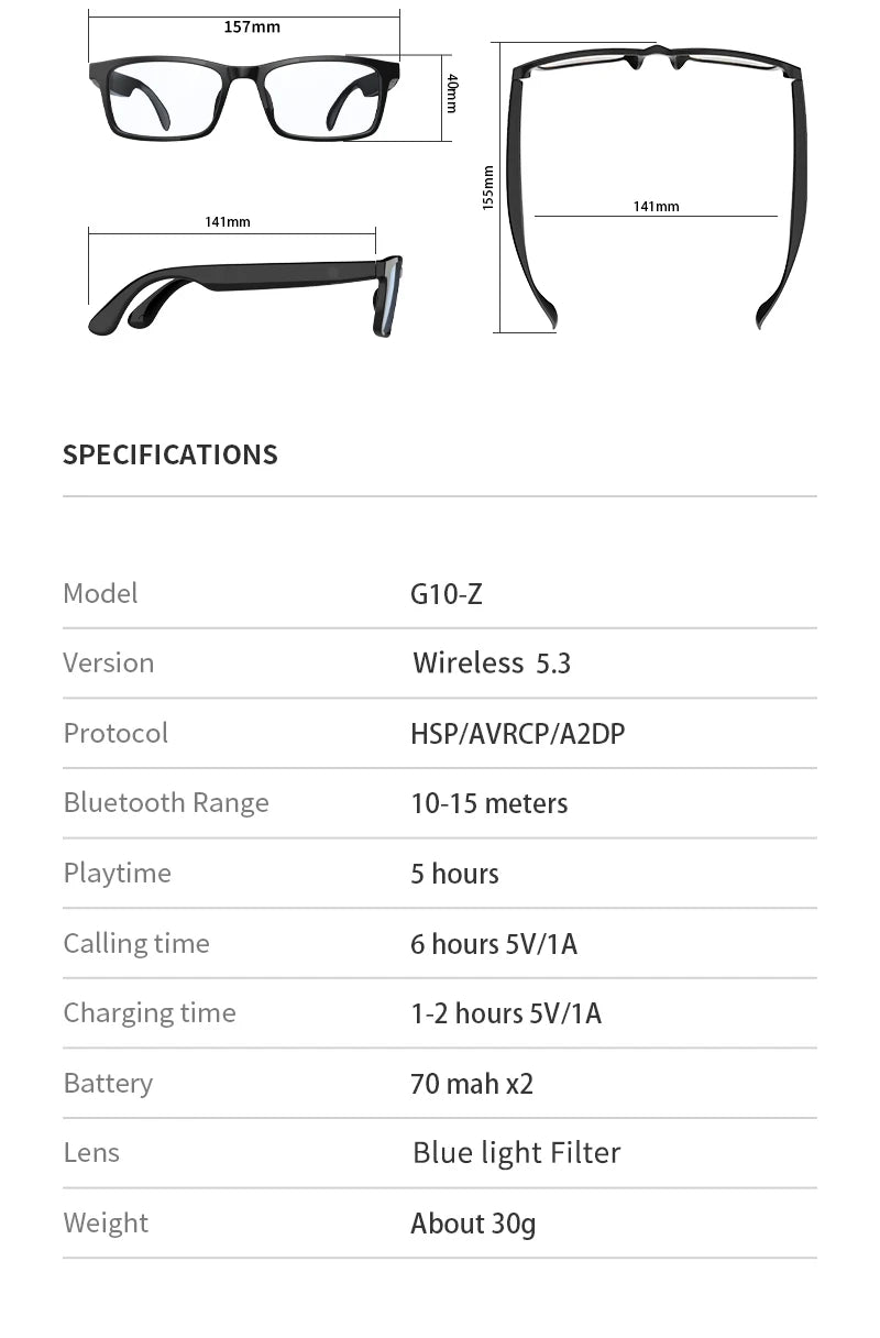 New smart glasses wireless bluetooth hands-free call music headset with speaker fashion glasses wireless stereo sound