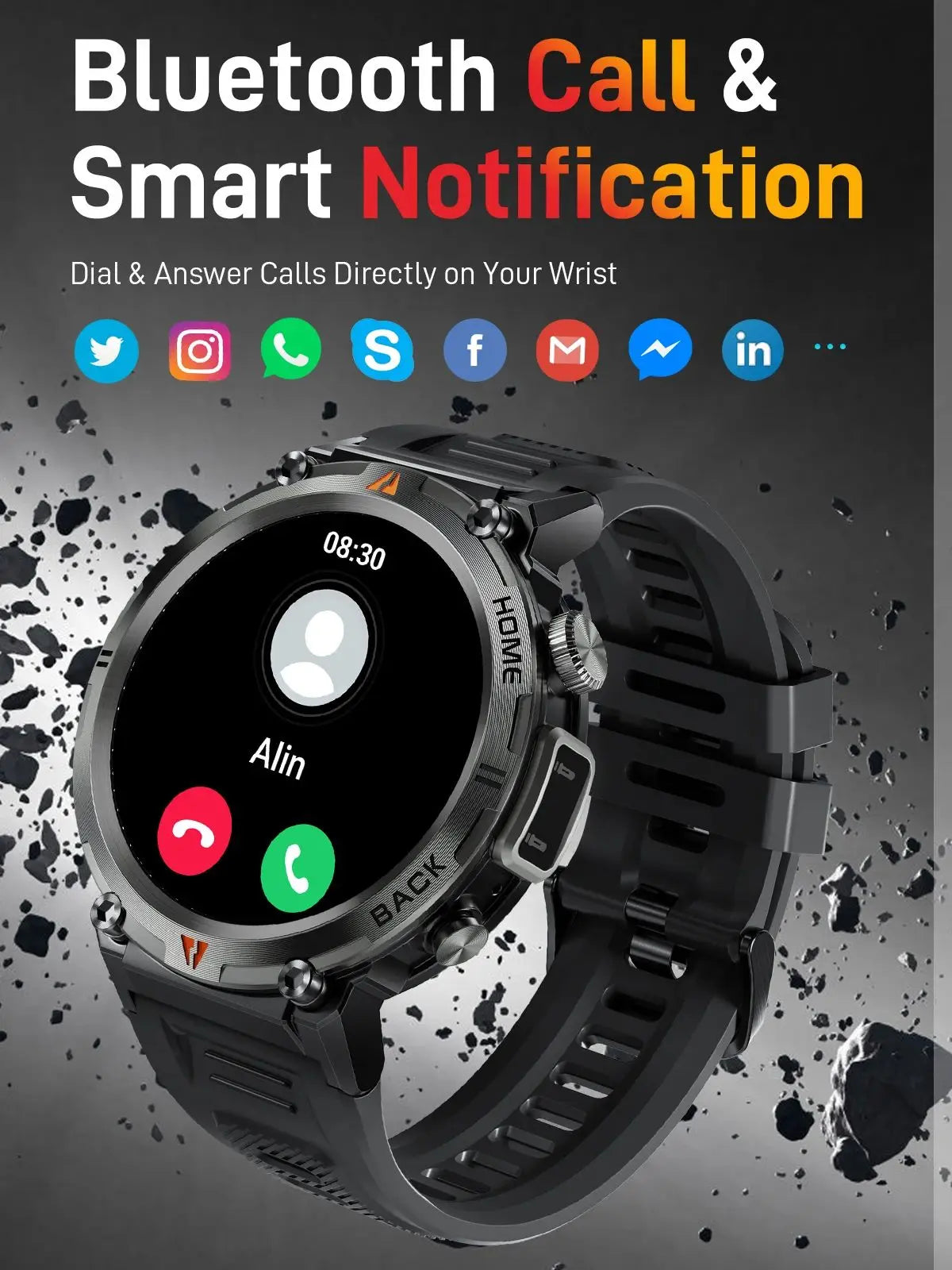 LaNikar KE3 Bluetooth Call Smart Watch Men Full Touch Screen Health Monitor With steel ring Men SmartWatch For IOS Android