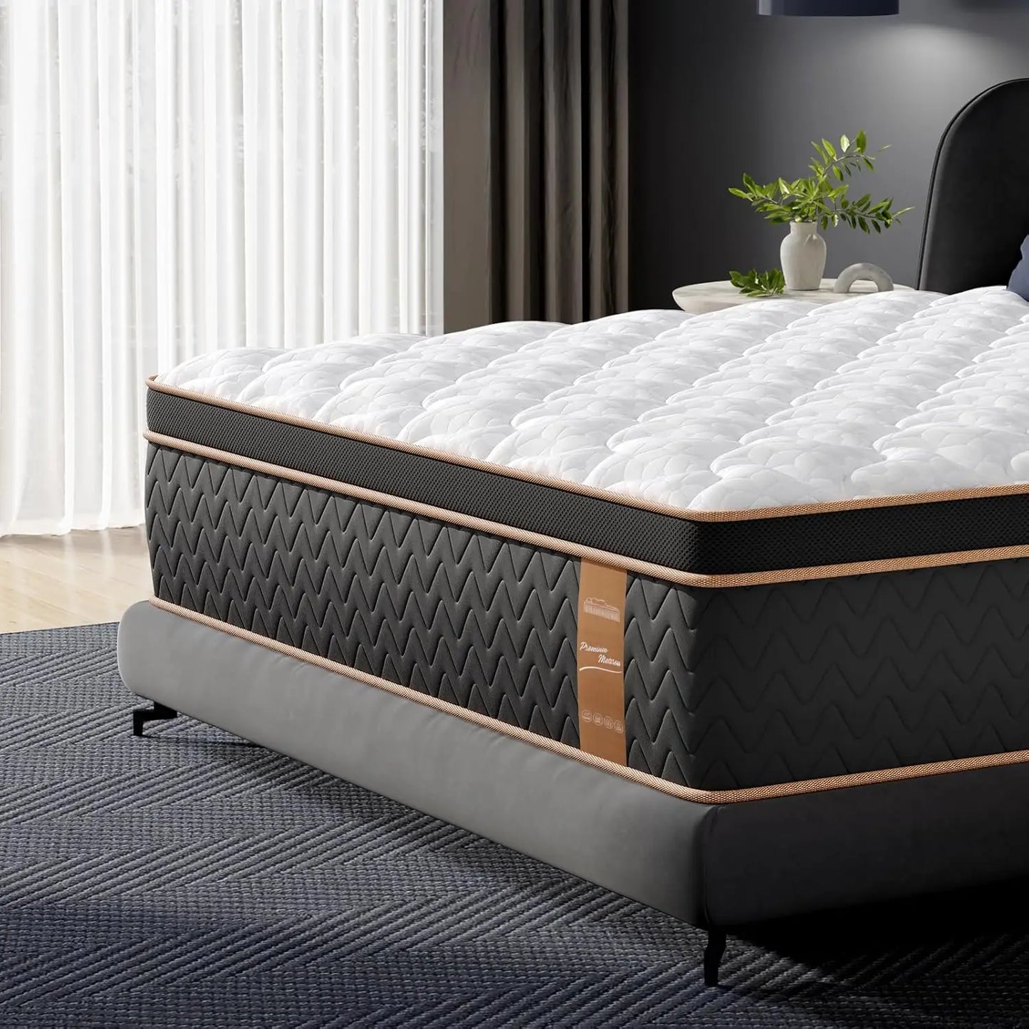 Queen Mattress, 14 Inch Hybrid Innerspring Mattress with Gel Memory Foam Individual Pocket Spring Fiberglass-Free Luxury