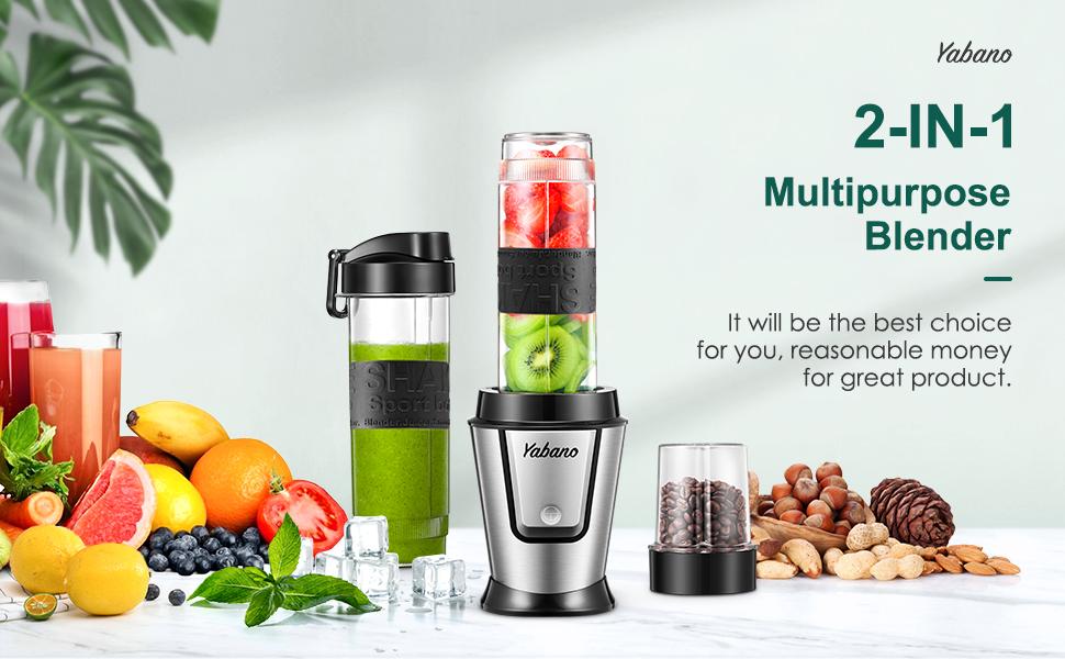 Personal Blender with 2 x 20oz Travel Bottle and Coffee/Spices Jar, Portable Smoothie Blender and Coffee Grinder in One