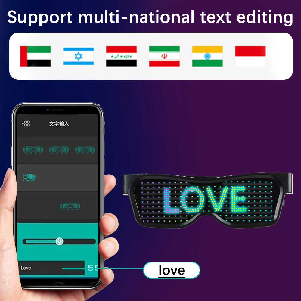Portable DIY USB Futuristic Eyewear Prop For Party Bar Festival Performance LED Electronic Luminous Glasses APP Bluetooth