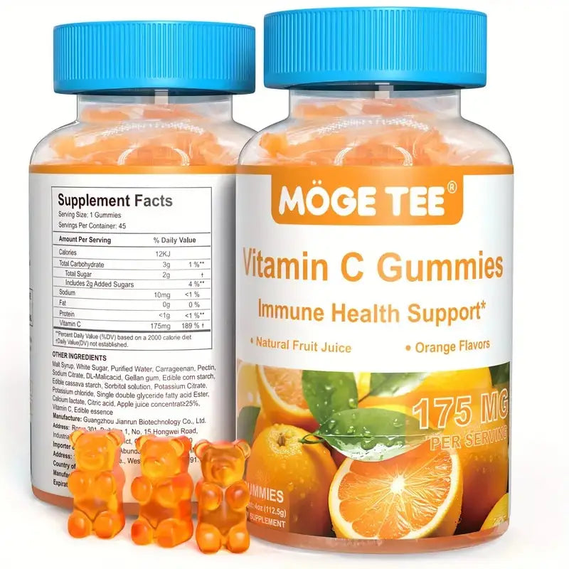 MOGE TEE Vitamin C Gummies Immune Support Natural Fruit Juice Orange Flavor 45 Count.
