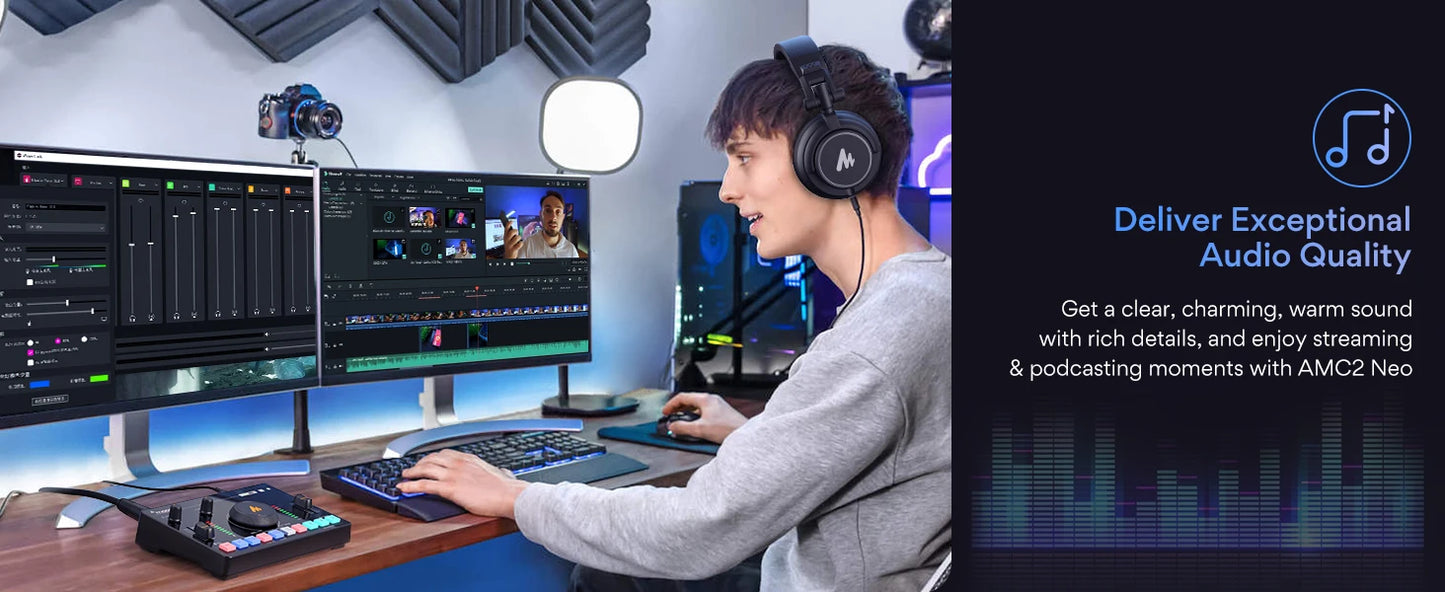 Maono AMC2 Neo Professional Sound Card Audio Interface Mixer With 48V Phantom Power For Smart Phone,PC,Live Streaming,Recording