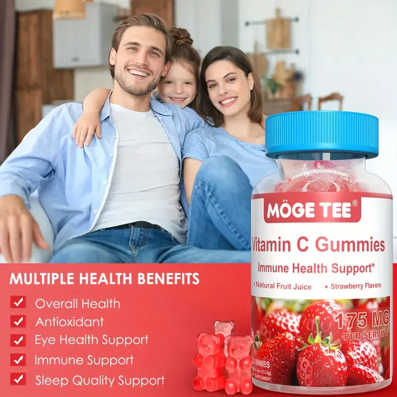 MOGE TEE Vitamin C Gummy Bears – Immune Support, Strawberry Flavor, 45 Count