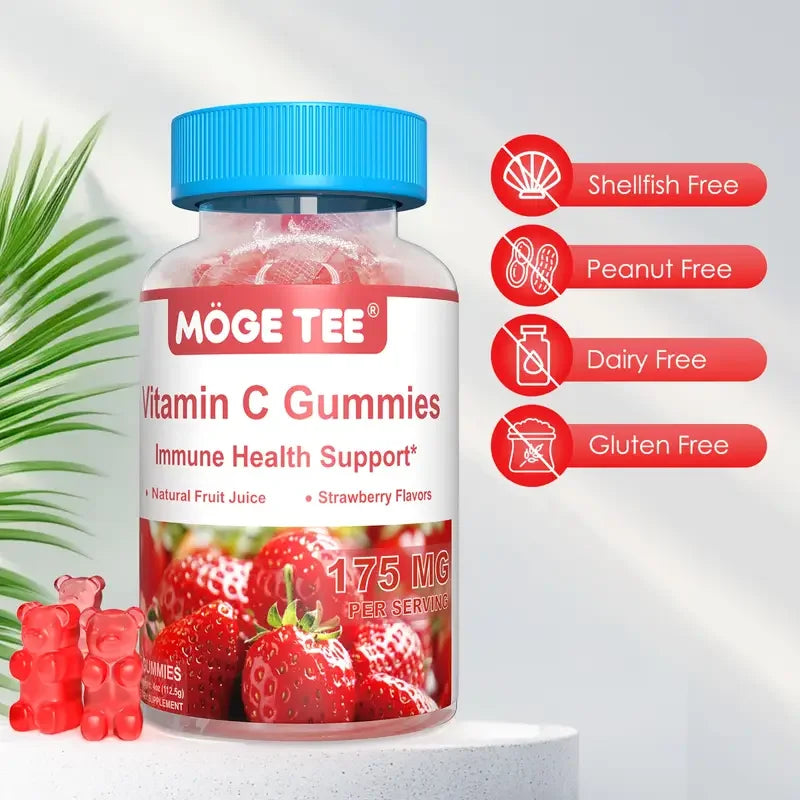 MOGE TEE Vitamin C Gummy Bears – Immune Support, Strawberry Flavor, 45 Count