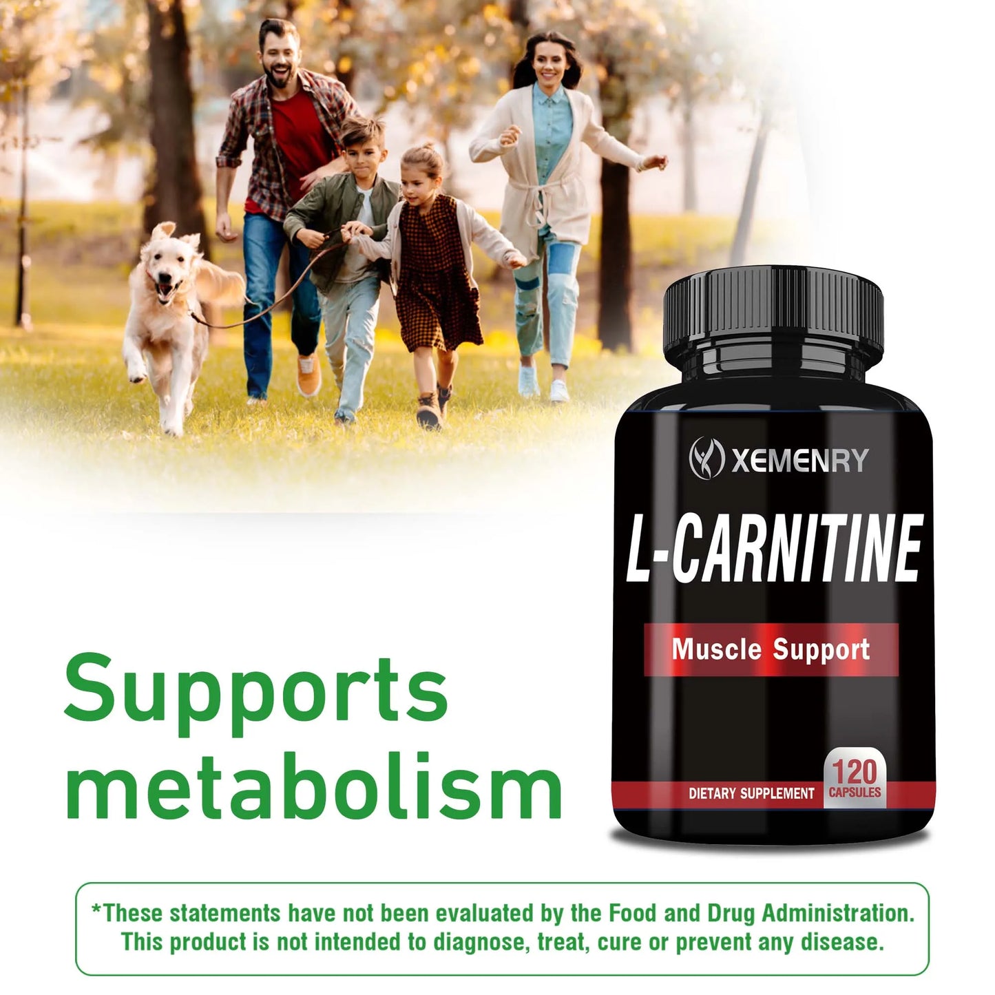 L-Carnitine - Supports Natural Energy Production, Sports Nutrition, Supports Memory and Concentration - 120 Capsules