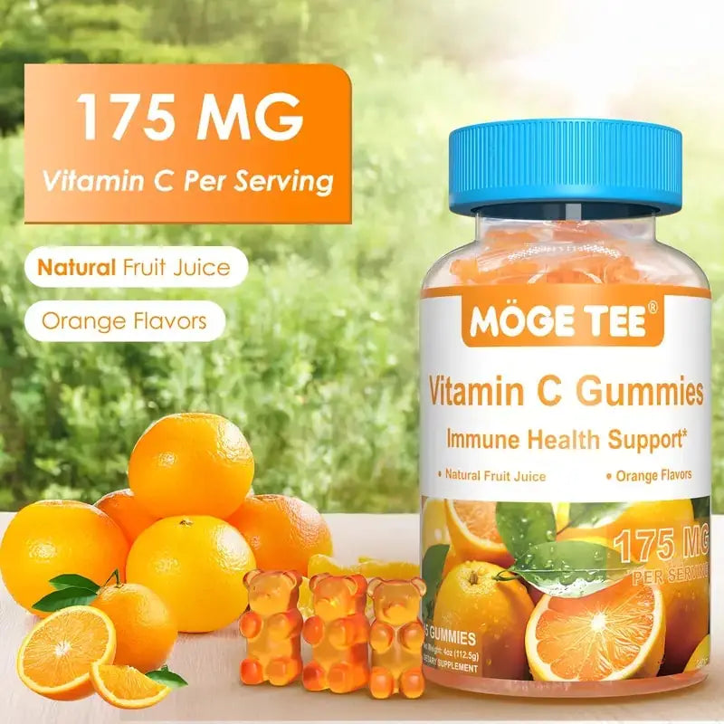 MOGE TEE Vitamin C Gummies Immune Support Natural Fruit Juice Orange Flavor 45 Count.