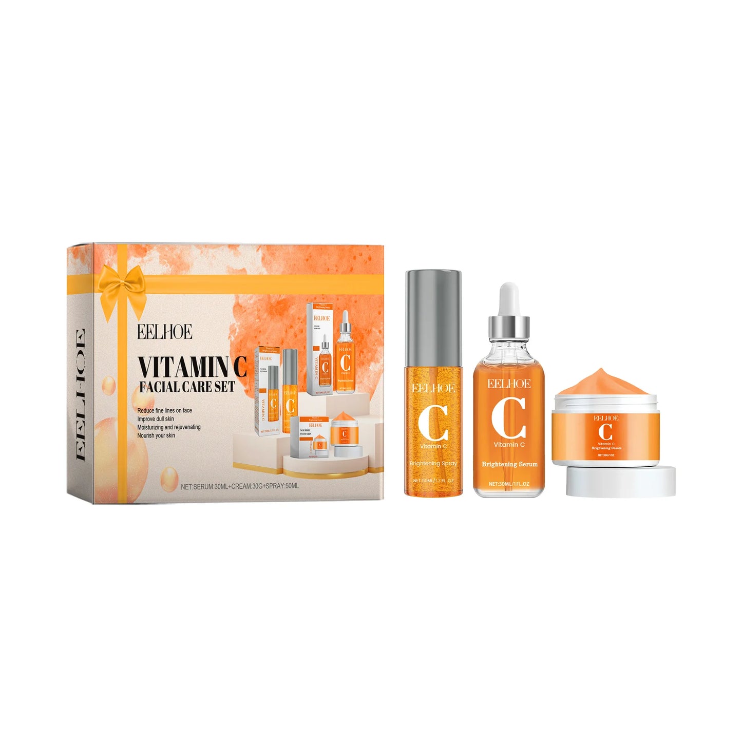 Eelhoe 1set Vitamin C Facial Skin Care Set Moisturizing Brightening Reduce Dark Spot Skin Renew Hydrate Repair Dry Skin Care Kit