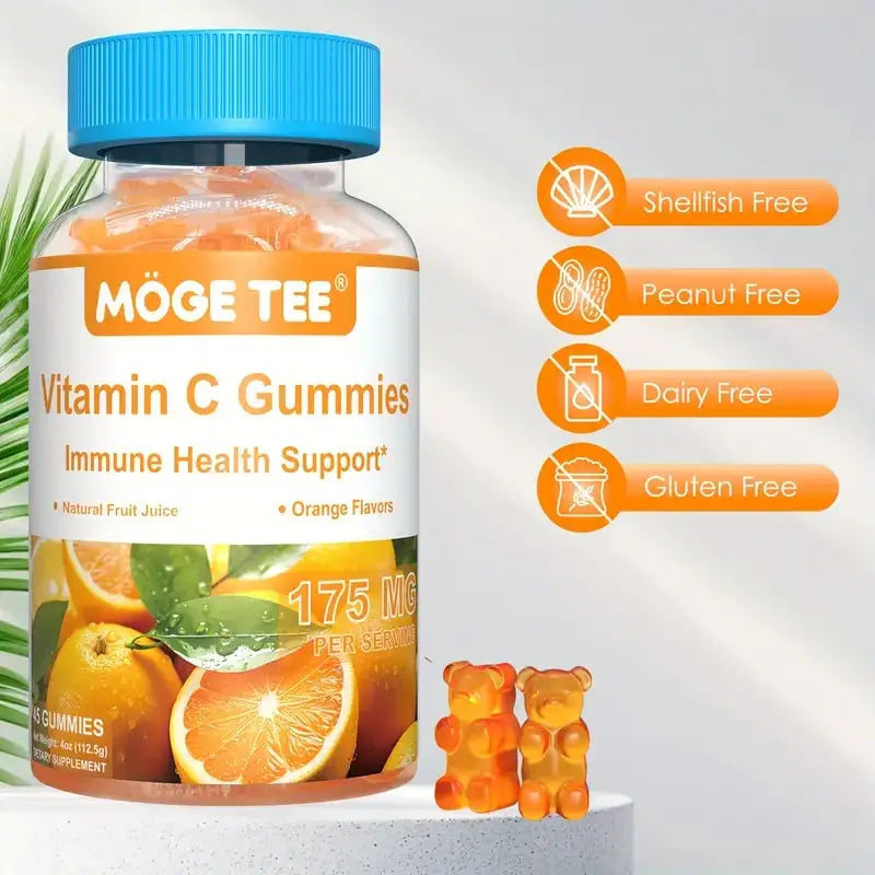 MOGE TEE Vitamin C Gummies Immune Support Natural Fruit Juice Orange Flavor 45 Count.