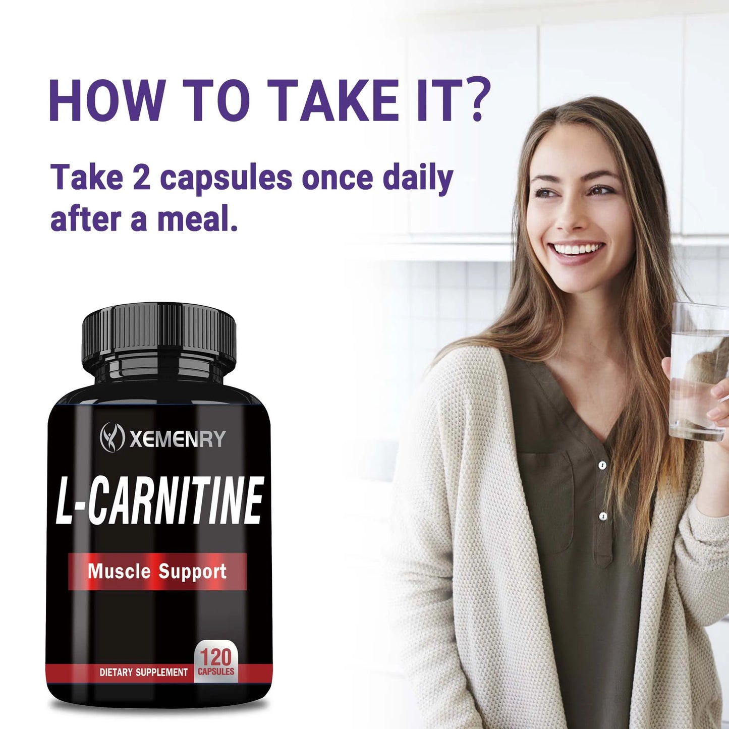 L-Carnitine - Supports Natural Energy Production, Sports Nutrition, Supports Memory and Concentration - 120 Capsules