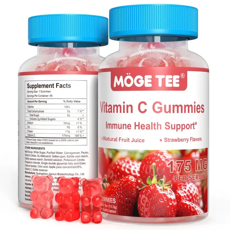 MOGE TEE Vitamin C Gummy Bears – Immune Support, Strawberry Flavor, 45 Count