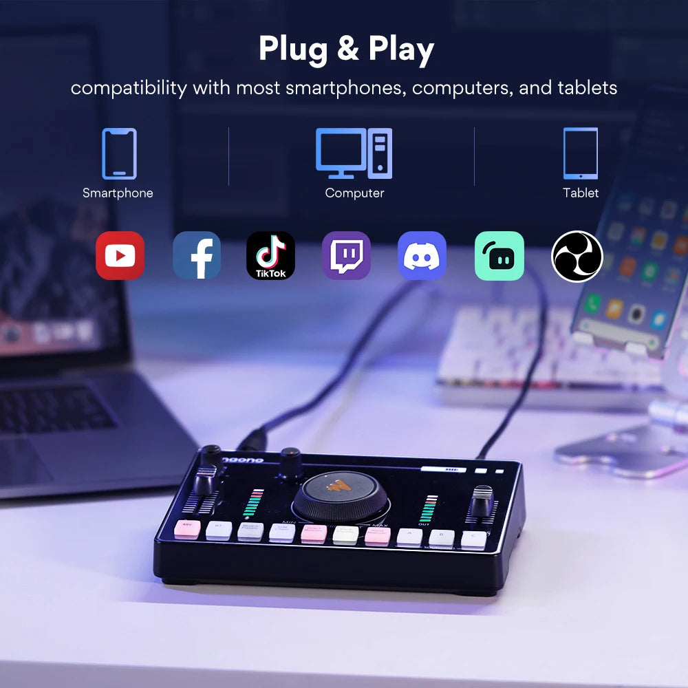 Maono AMC2 Neo Professional Sound Card Audio Interface Mixer With 48V Phantom Power For Smart Phone,PC,Live Streaming,Recording