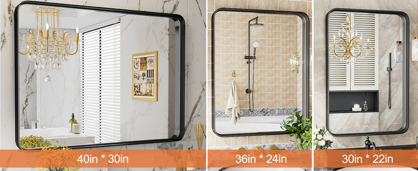 JHK Large Rectangle Vanity Framed Mirror for Wall Matte Metal Framed 30x40 Inch Modern Mirror Tempered Glass For Living Room