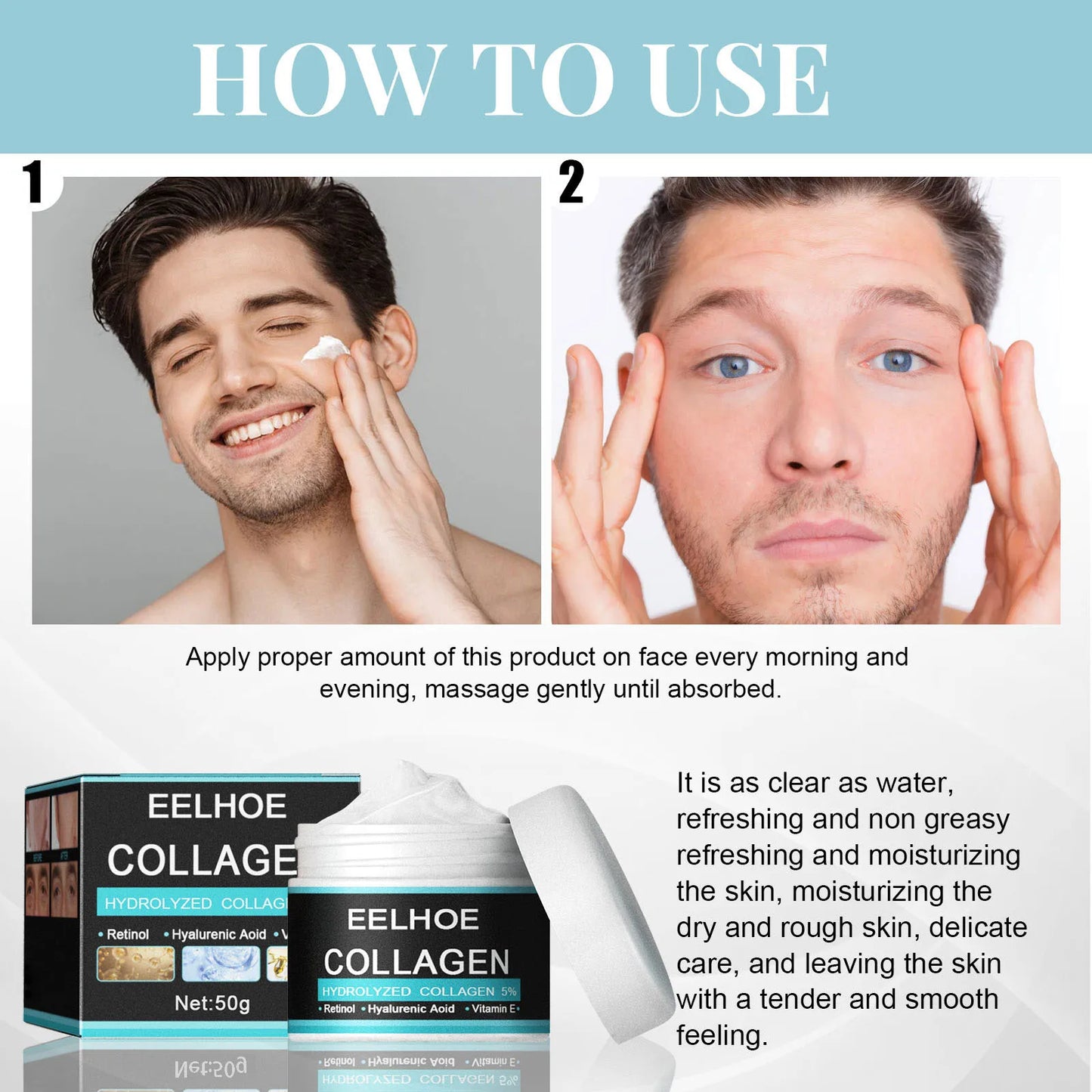 Eelhoe 50g Collagen Anti Wrinkle Cream Men Face Firming Improve Rough Dry Skin Tightening Fade Fine Line Moisturize Facial Cream