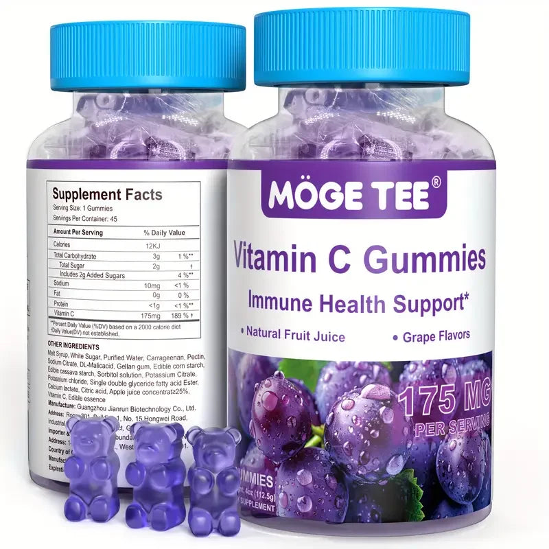 MOGE TEE Vitamin C Gummy Bears – Immune Support, Grape Flavor, 45 Count