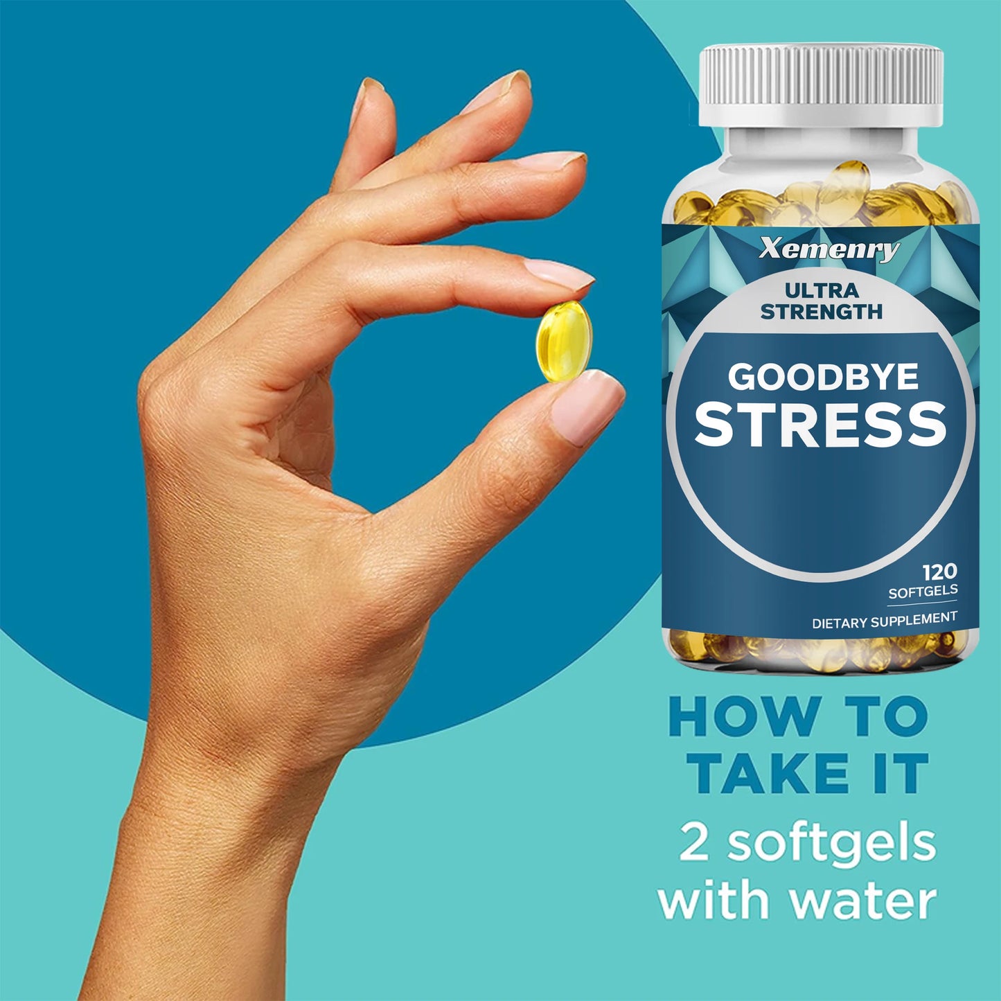 Goodbye Stress Capsules Supplement - GABA, L-Theanine - Relieve Stress and Improve Mood - 120 Capsules