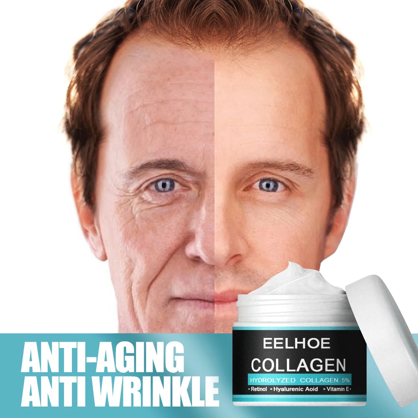 Eelhoe 50g Collagen Anti Wrinkle Cream Men Face Firming Improve Rough Dry Skin Tightening Fade Fine Line Moisturize Facial Cream