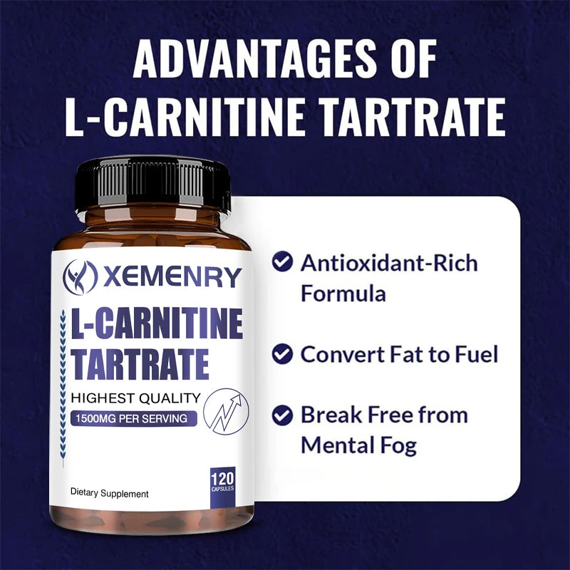 L-Carnitine Tartrate Supplement - Boosts Natural Energy, Supports Metabolism and Relieves Fatigue - 120 Capsules