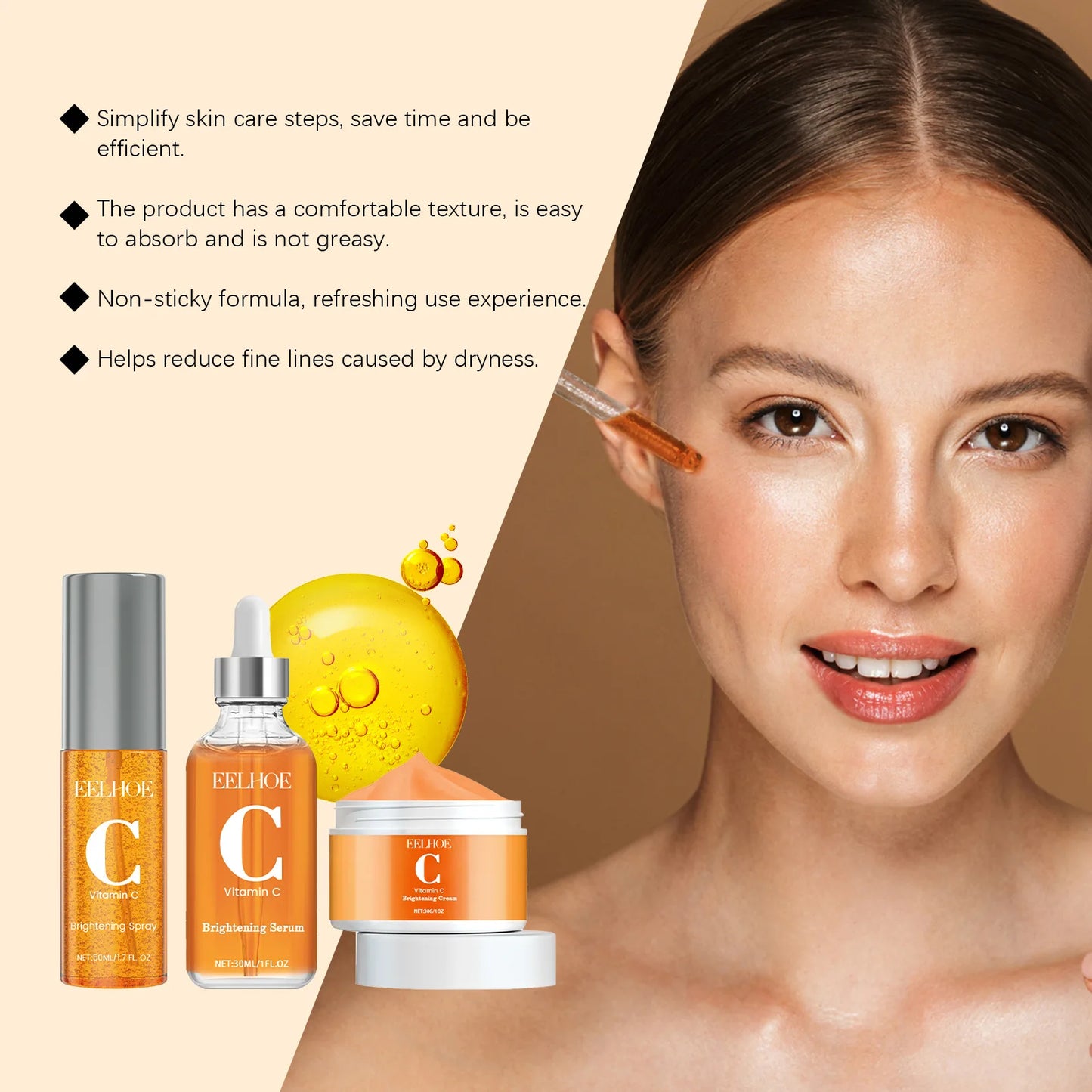 Eelhoe 1set Vitamin C Facial Skin Care Set Moisturizing Brightening Reduce Dark Spot Skin Renew Hydrate Repair Dry Skin Care Kit