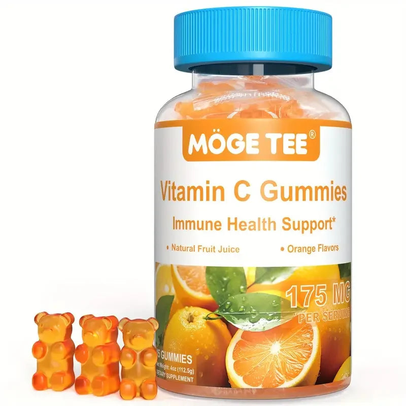 MOGE TEE Vitamin C Gummies Immune Support Natural Fruit Juice Orange Flavor 45 Count.