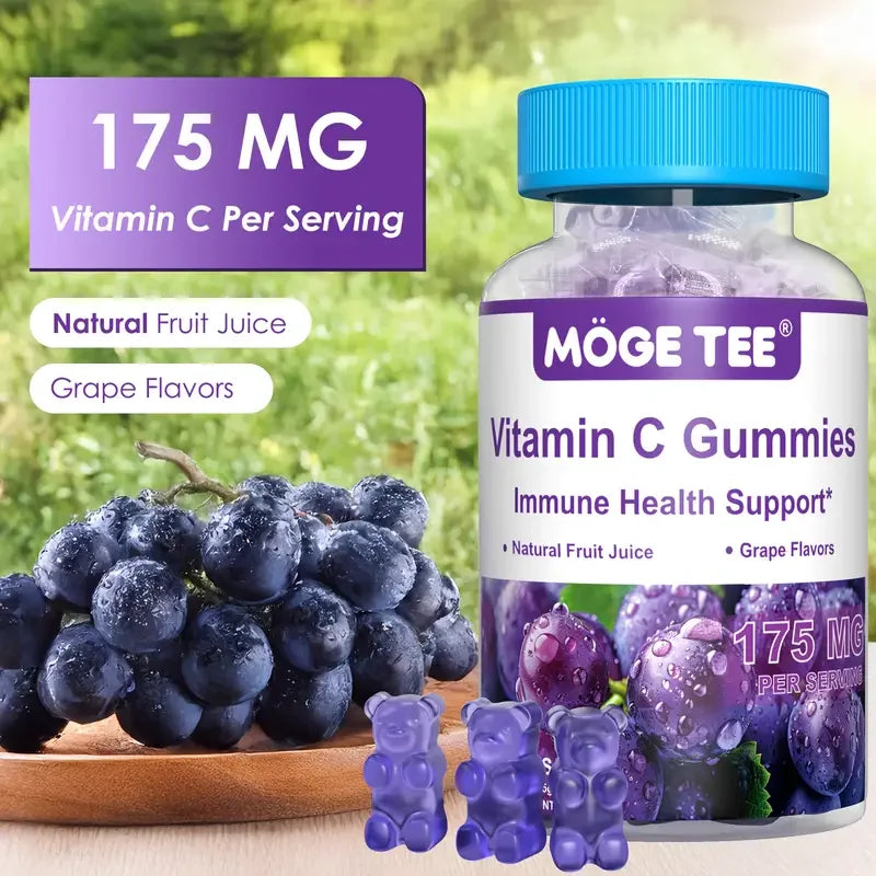 MOGE TEE Vitamin C Gummy Bears – Immune Support, Grape Flavor, 45 Count