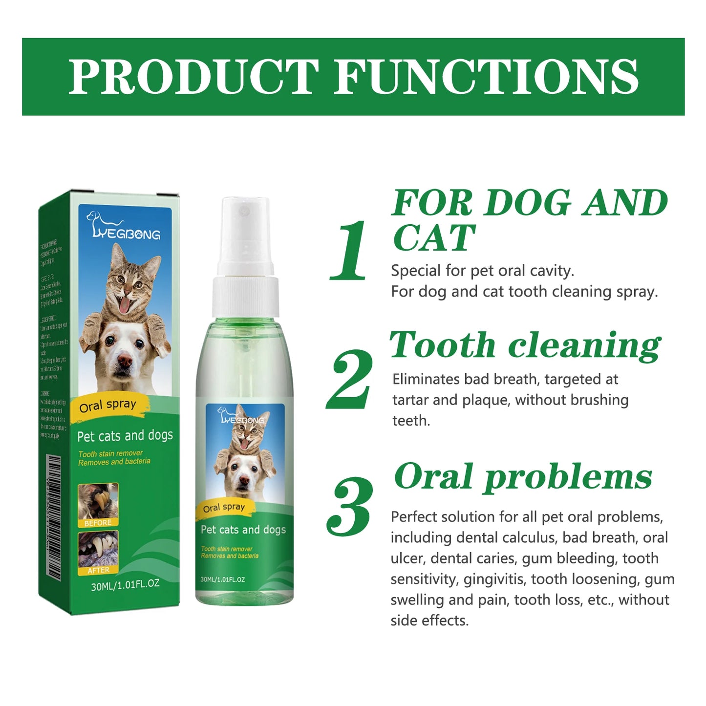 Yegbong Pet Mint Fresh Breath Spray Cat and Dog Oral Cleansing Deodorant Removal Odor Care Spray Dog Cat tooth deodorant spray