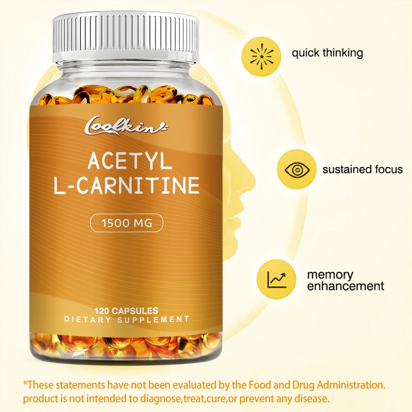 Acetyl L-Carnitine - Helps Support Brain Health, Improves Energy, Memory and Concentration - 120 Capsules