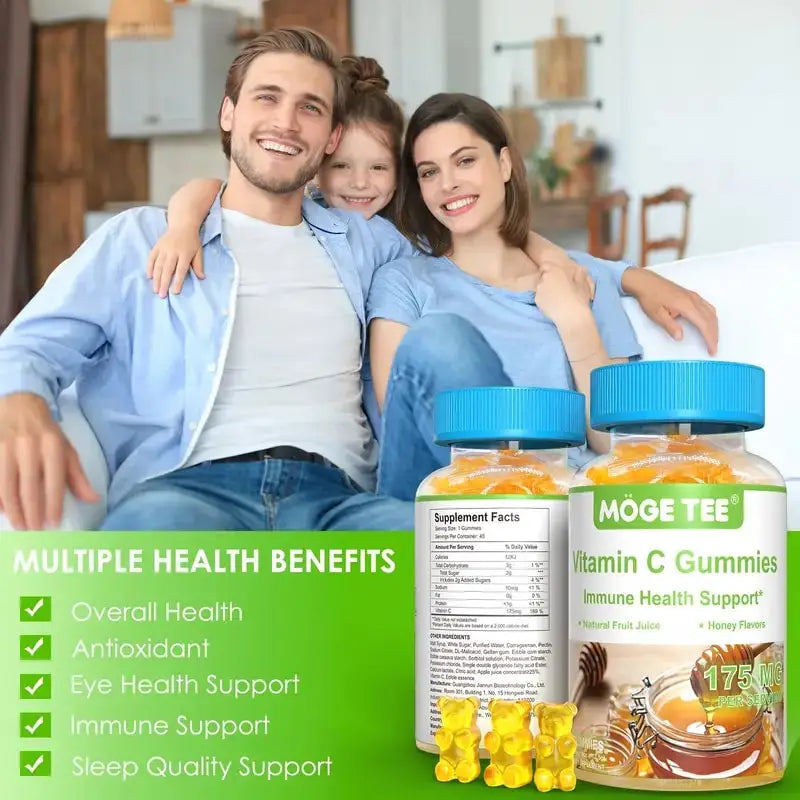 MOGE TEE Vitamin C Gummies Immune Support Natural Fruit Juice Honey Flavor 45 Count.