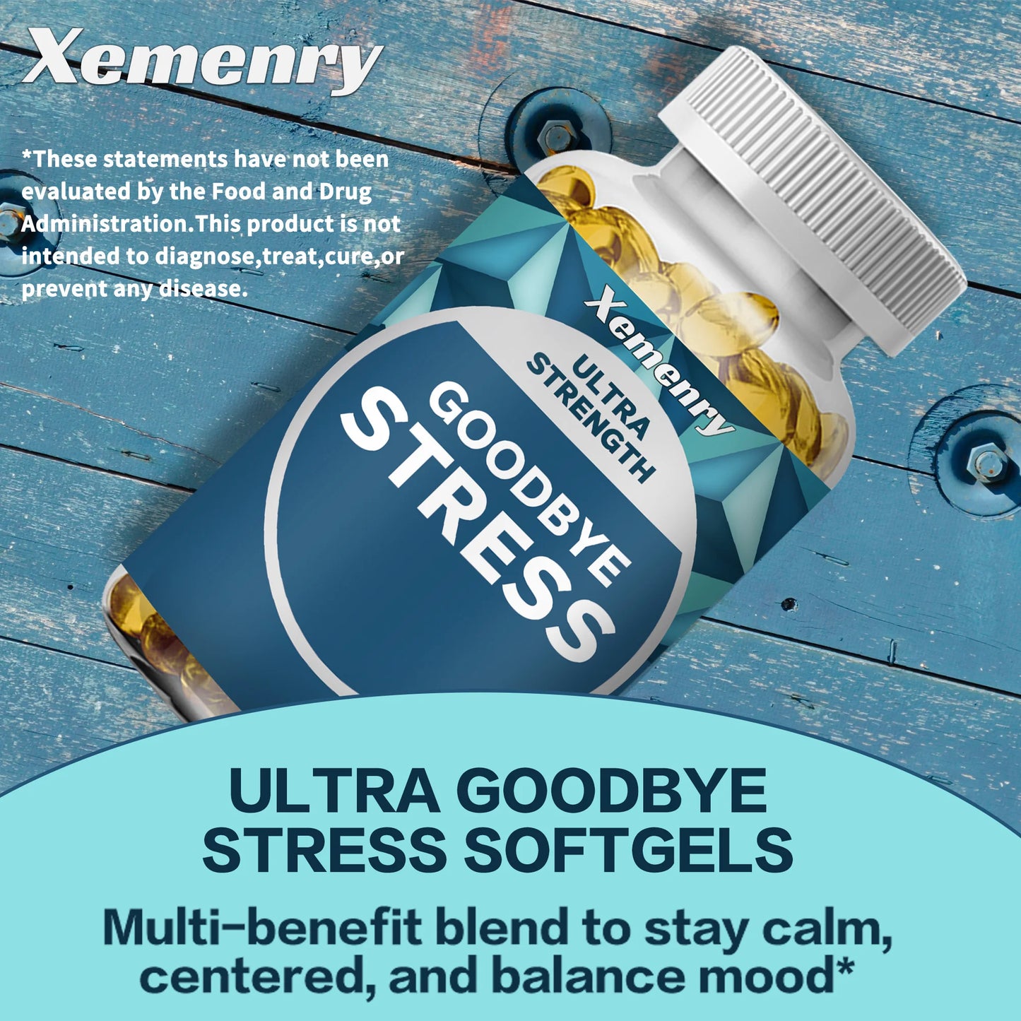 Goodbye Stress Capsules Supplement - GABA, L-Theanine - Relieve Stress and Improve Mood - 120 Capsules