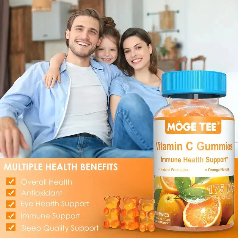 MOGE TEE Vitamin C Gummies Immune Support Natural Fruit Juice Orange Flavor 45 Count.