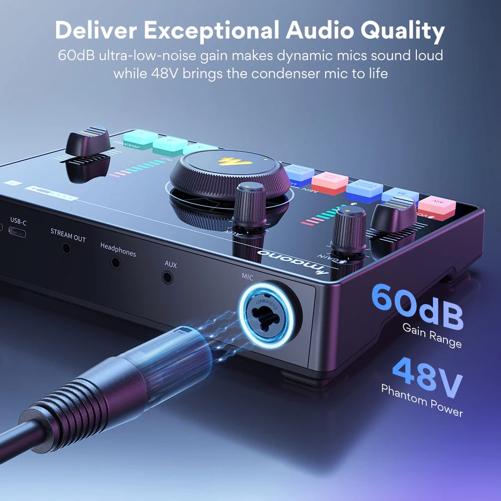 Maono AMC2 Neo Professional Sound Card Audio Interface Mixer With 48V Phantom Power For Smart Phone,PC,Live Streaming,Recording