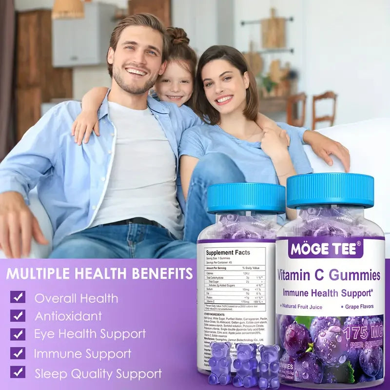 MOGE TEE Vitamin C Gummy Bears – Immune Support, Grape Flavor, 45 Count