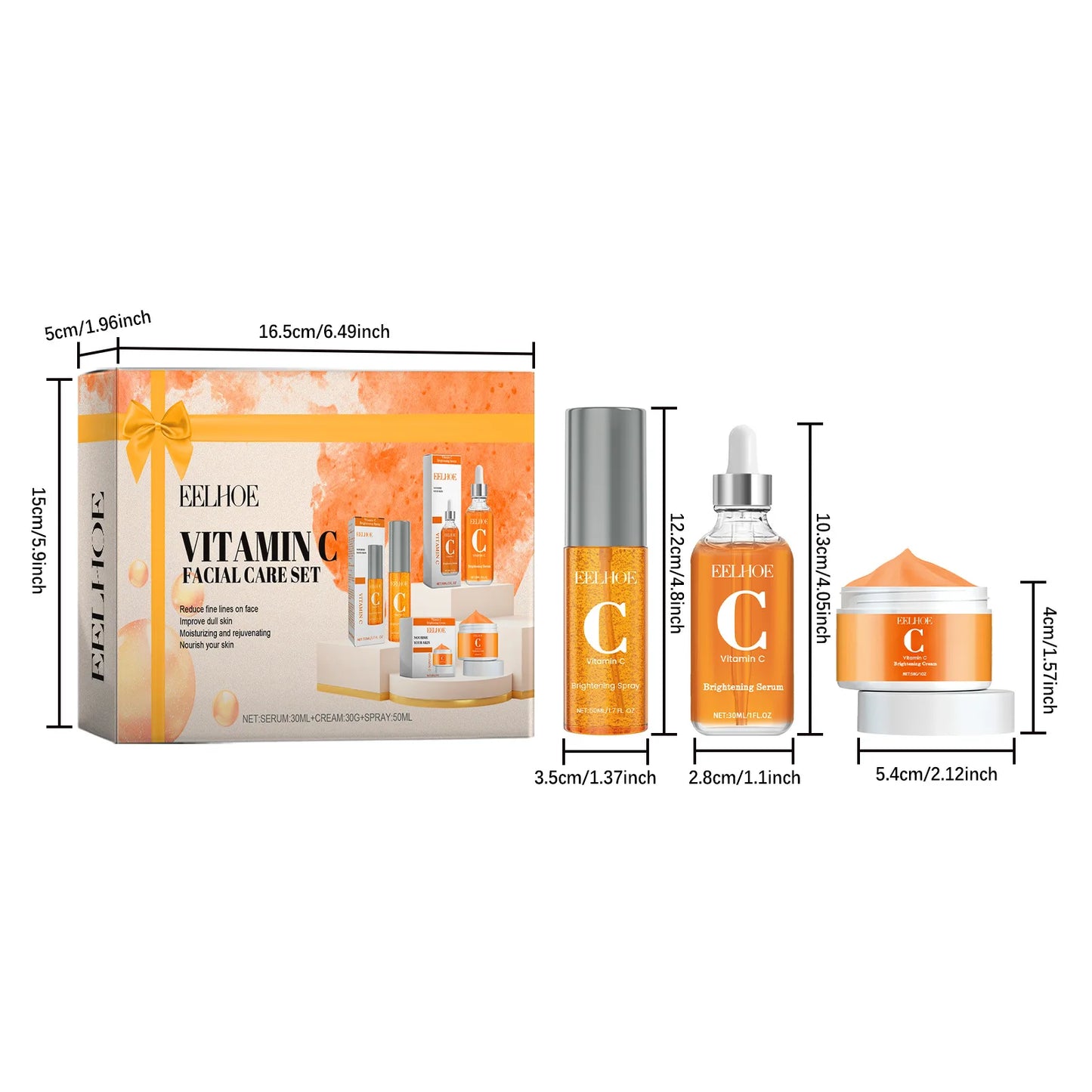 Eelhoe 1set Vitamin C Facial Skin Care Set Moisturizing Brightening Reduce Dark Spot Skin Renew Hydrate Repair Dry Skin Care Kit