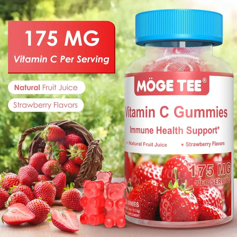 MOGE TEE Vitamin C Gummy Bears – Immune Support, Strawberry Flavor, 45 Count