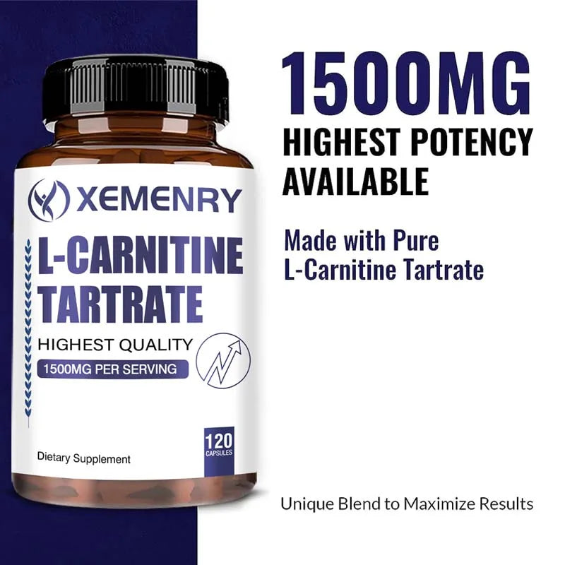L-Carnitine Tartrate Supplement - Boosts Natural Energy, Supports Metabolism and Relieves Fatigue - 120 Capsules
