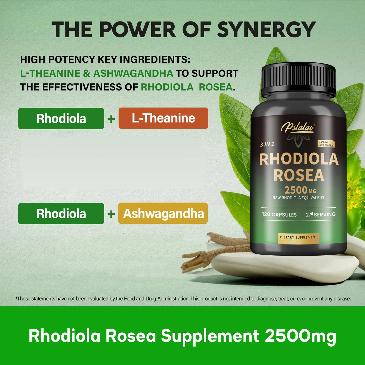 Rhodiola Rosea - with Ashwagandha, L-Theanine - Boost Energy, Relieve Stress, Improve Mood, Promote Muscle Growth - 120 Capsules